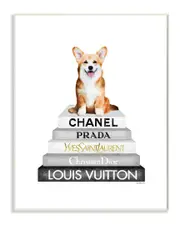 Stupell Smiling Corgi Puppy On Glam Fashion Icon Book Wall Art 10 x 15 White