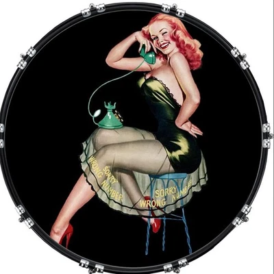 Aquarian 22" Kick Bass Drum Head Graphical Image Front Skin Pin Up Wrong Number