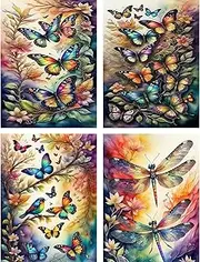 hkejoi 4 Pack Paint by Numbers Kit for Adults-Paint by Number for Adults Canvas,Butterfly Painting by Numbers for Adults for Home Wall Decor(12X16inch)