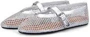 [MIRAAZZURRA] Ballet Flats for Women Mesh Ballerina Shoes Summer Fishnet Flat Sandals with Adjustable Buckle Strap