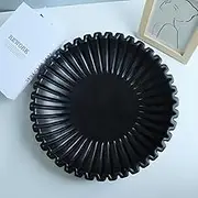 ARTRHYT Large Decorative Bowl - BLACK Decorative Bowls for Home Decor - Organic Modern Home Decor - Scalloped Fluted Concrete Ruffle Bowl Decor