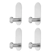 4pcs Self Adhesive Hook Stainless Steel Shower Robe Towel Wall Hooks, Silver