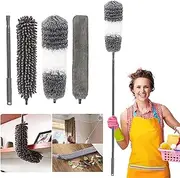 Microfiber Duster, Necomi® with Extension Pole(Stainless Steel) 30 to 100 Inches, Reusable Bendable Dusters, Washable Lightweight Dusters for Cleaning Ceiling Fan (4PCS)