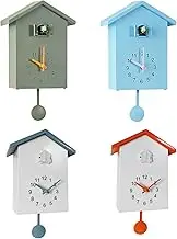 Cuckoo Clock, Wall Mounted Battery Powered Vintage Retro Bird House Clock with Pendulum, Modern Solid Color Silent Bird Voices Call Clock for Home (Green)