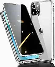 WEYNRBOX Anti-Spy Case for iPhone 15, 360 Degree Protective Case, iPhone 15 Privacy Cover with Anti Peep Privacy Screen Tempered Glass, Magnetic Double-Sided Shockproof Metal Frame Mobile Phone Case,