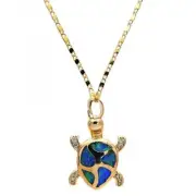 Opal Topaz Micro Pave Women's Gold Layered Turtle Design Fancy Necklace
