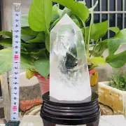 2.93lb Natural Transparent White Crystal Obelisk Quartz Wand Tower Specimen+Base