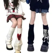 Harajuku Women Japanese Gothic Heart Skeleton Knit Leg Warmers Knee High Socks