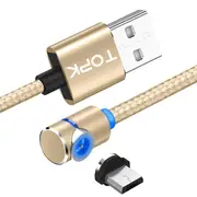 L-Line 90 Degree Angle Micro USB Magnetic Braided Fast Charging Data Cable 1M For Phone Tablet GOLD COLOR