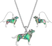 [Tide Jewellery] Blue/Green Labrador Paua shell rhodium-plated pendant and earrings set, One Size, Metal, No Gemstone