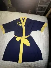 Vintage Josie By Natori Robe Small Navy Yellow Tulip NWT