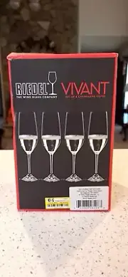 RIEDEL VIVANT~4 Piece Champagne Flute Crystal Glass Set, 10-1/4oz - 8 7/8"~NIB