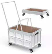 Rolling Crate Wheels Collapsible Wooden Cover Foldable Utility Cart Teachers 55L