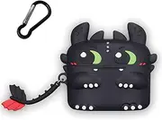 AIYAAIYA 3D Cartoon Dragon Evil Creative Appearance Kawaii Waterproof Shockproof for Airpod Wireless Earset Charging Box Protective Case with Keychain (Black)