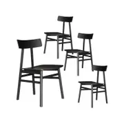 Claire Dining Chair Set of 4 Solid Oak Wood Timber Seat Furniture - Black