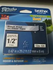 Brother P-touch TZe131, 12mm x8m Black print on clear tape , TZ tape