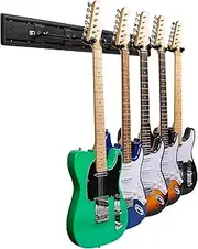 STRICH Guitar Wall Mount Hangers for Multiple Guitars, Holds 5 Guitars, Strong Aluminum Metal Guitar Stand Rack Bass Holder, Adjustable Instruments Display Set, SMH-05A, Black