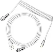 EPOMAKER Mix 1.8m Coiled Type-C to USB A TPU Mechanical Keyboard Space Cable with Detachable Aviator Connector for Gaming Keyboard and Cellphone (White)