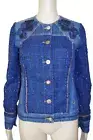 €150 DESIGUAL sz 34 EUR / USA 0 DENIM BLAZER PATCHWORK SHINY EMBROIDERED BUTTONS