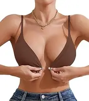[DEANGELMON] Front Closure Bras for Women Wireless Lightly Padded Bralett Seamless Low Cut V-Neck Lightweight T-Shirts Bra