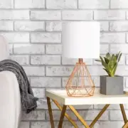 Merra 15 in. Rose Gold Table Lamp with Drum Shade and Open Cage Metal Base