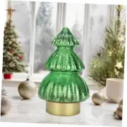 Small Glass Christmas Tree Battery Operated Lamp,Tabletop Light Up Green