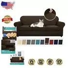 Dark Coffee Checkered 4-Piece Sofa Slipcover Set for 3 Cushion Sofas – Easy Care