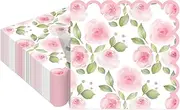 Whaline 50Pcs Spring Pink Floral Scalloped Cocktail Napkin Rose Flower Paper Napkin Disposable Dessert Beverage Napkin for Wedding Bridal Baby Shower Birthday Party Supplies