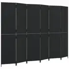 Room Divider Wall Folding Privacy Screen Stand 6-Panels Black Poly Rattan