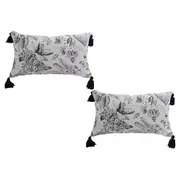SOGA 2X 35cm Throw Pillow Black and White Floral Print Elegant with Tassel Accents Home Decor