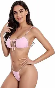 [Generic] Women Sling String Bikini Sets Hollow Out Tie Front Swimwear Tops Straps Beachwear Extreme Sexy Thong Swimsuit