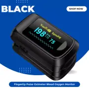 Fingertip Pulse Oximeter (Black) - OLED Spo2 & Heart Rate Monitor w/ Lanyard