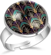 [FVQL] Adjustable Ring for Girls, feather abstract pattern, 1.7cm/0.67inch, Glass, glass