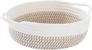 Generic Cotton Rope Basket, Small Woven Basket with Handle, Multi-Purpose Basket for Dog Toys, Decorative Basket for Baby Gift, for Towels, Yellow White, as described