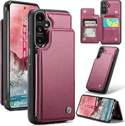 [ELEPIK] for Galaxy A35 Case with Card Holder, Kickstand [3 Card/Cash Holder] [for Women & Men] [Durable PU Leather] Magnetic Wallet Phone Cover for Samsung Galaxy A35, Fashion Red
