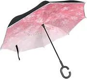 Double Layer Inverted Umbrella Cars Reverse Umbrella Cherry Blossoms Spring Flower Windproof UV Proof Travel Outdoor Umbrella