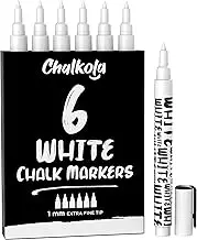 Chalkola White Chalk Markers - White Dry Erase Liquid Chalk Pens for Chalkboard, Blackboard, Window, Bistro, Car Glass, Board, Signs - 1mm Extra Fine Tip Chalkboard Chalk Markers