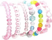 BB-GG 6 Pieces Princess BraceletsRainbow Stretchy Bead Bracelets Pink Love BraceletGirls Costume Jewelry Set