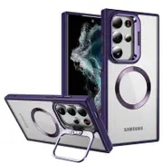 For Samsung Galaxy S25+Plus/S24+Plus Camera Stand Magsafe case Shockproof Case Heavy Duty Protective Back Cover (Purple)