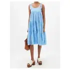 Juliet Dunn RARE Dress in Small Flower Block Print Cornflower Klein Blue NWT