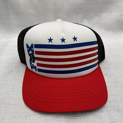 NEW Fox Racing Mens True Mesh Back Trucker Hat Red/White/Blue Snapback Cap