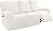 8 Piece Recliner Chair Cover Velvet Stretch Reclining Sofa Cover Couch Cover for 3 Cushion Seat Sofa Slipcover Furniture Covers Form Fit Removalable Thick Soft Washable (3 Seater, Ivory)