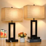Set of 2 Touch Control Table Lamp with 2 USB Ports, 3-Way Dimmable Modern Nig...