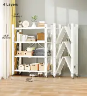 Joybos® Large Capacity Heavy Duty Unit Storage Shelf Foldable with Caster Wheels White 4-Layer