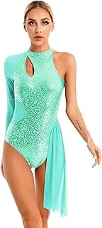 [Yhong] Women's Backless Bodysuit Figure Shiny One Hand Dance Sport Outfit Tracksuit for Stage Performance