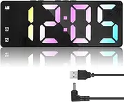 Digital Alarm Clock Colorful LED Alarm Clock USB/Battery Operated Desk Clock with Double Alarms 12/24H Display 3 Adjustable Brightness Voice Control Snooze Function for Home Office (Colored Lights)