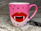 Halloween Coffee Mug Vampire Lips Cobwebs & Cauldrons Soft Touch Gold Stars New