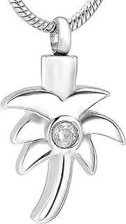 KETIME Hold Clear Crystal Coconut Tree Stainless Steel Cremation Necklace for Women Keepsake Memorial Urn Jewelry Pendant