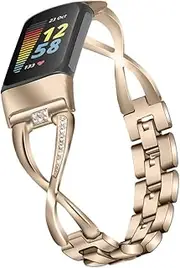 Hopply Compatible with Fitbit Charge 5/ Charge 6 Bands for Women Girl,Dressy Metal Replacement Fitbit Charge 5/Charge 6 Wristbands Strap with Bling Crystal Rhinestone for Fitbit Charge 5/Charge 6