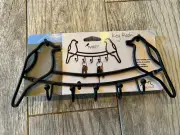 5 Hook Key Rack Wall Mount Metal Black Tweet Bird Coat Hanger Decor NWT Hanging